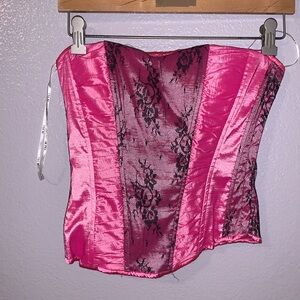Oh Yes Hot Pink Black Lace Up Lace Corset